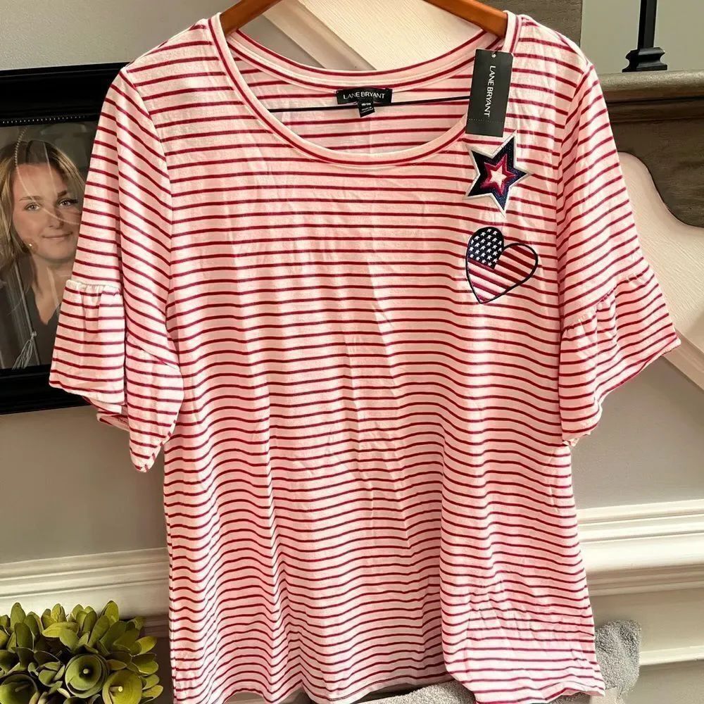Lane Bryant White & Pink Stripe Patriotic Top sz 18/20 NWT